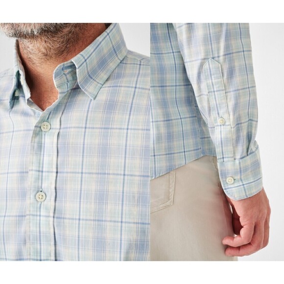 Faherty Men Size XS Blue The Movement Plaid Slim Fit Button Down Cotton Shirt - Picture 7 of 10